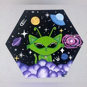 Alien Cat Art Hexagon Canvas
